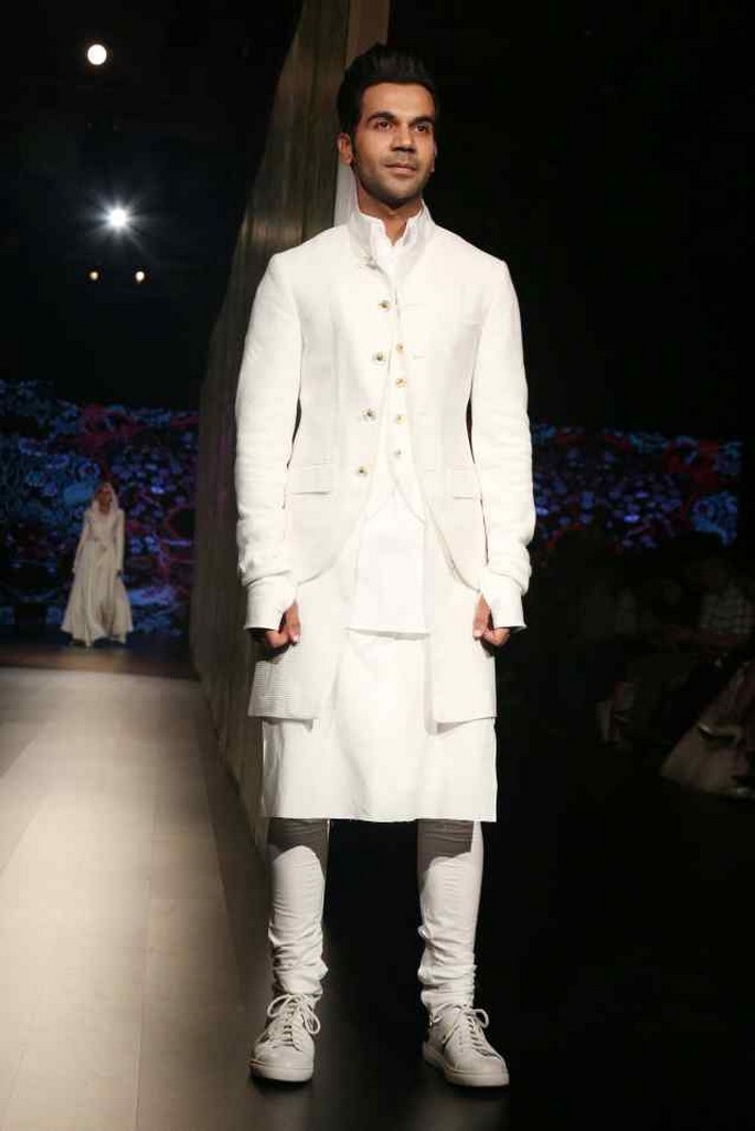 Rajkumar Rao looks dapper in this white ensemble designed by Rajesh Pratap Kumar.