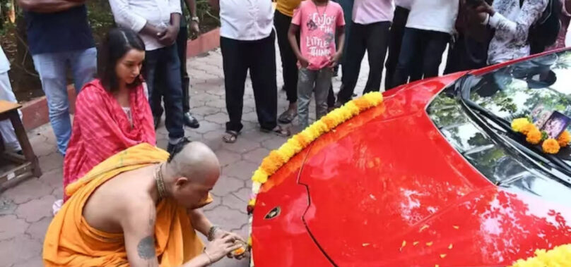 Shraddha visits temple after new Lamborghini