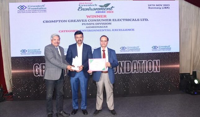 Crompton Wins the Prestigious 23rd Greentech Environment Award 2023 for its Environmental Commitment