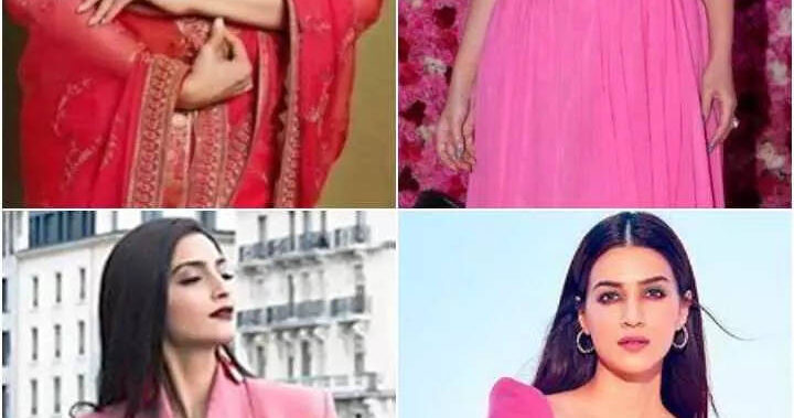 Actresses wearing different pink outfits