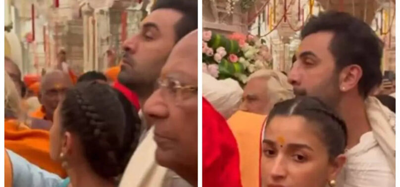 Ranbir protects Alia as they get pushed in queue