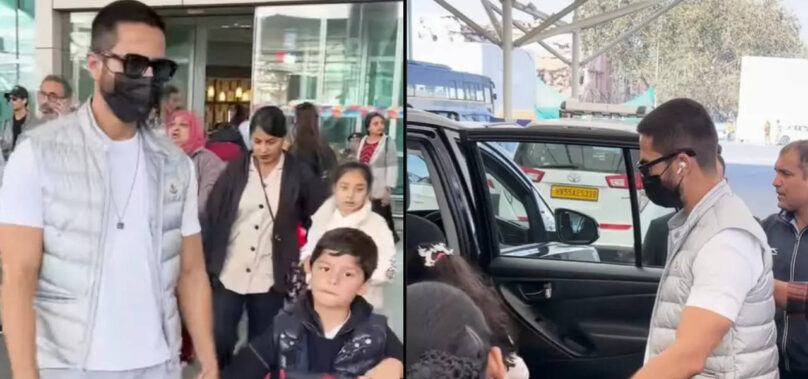 Shahid spotted with his kids at Delhi airport