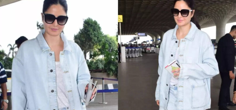 Katrina sports denim on denim look at the airport