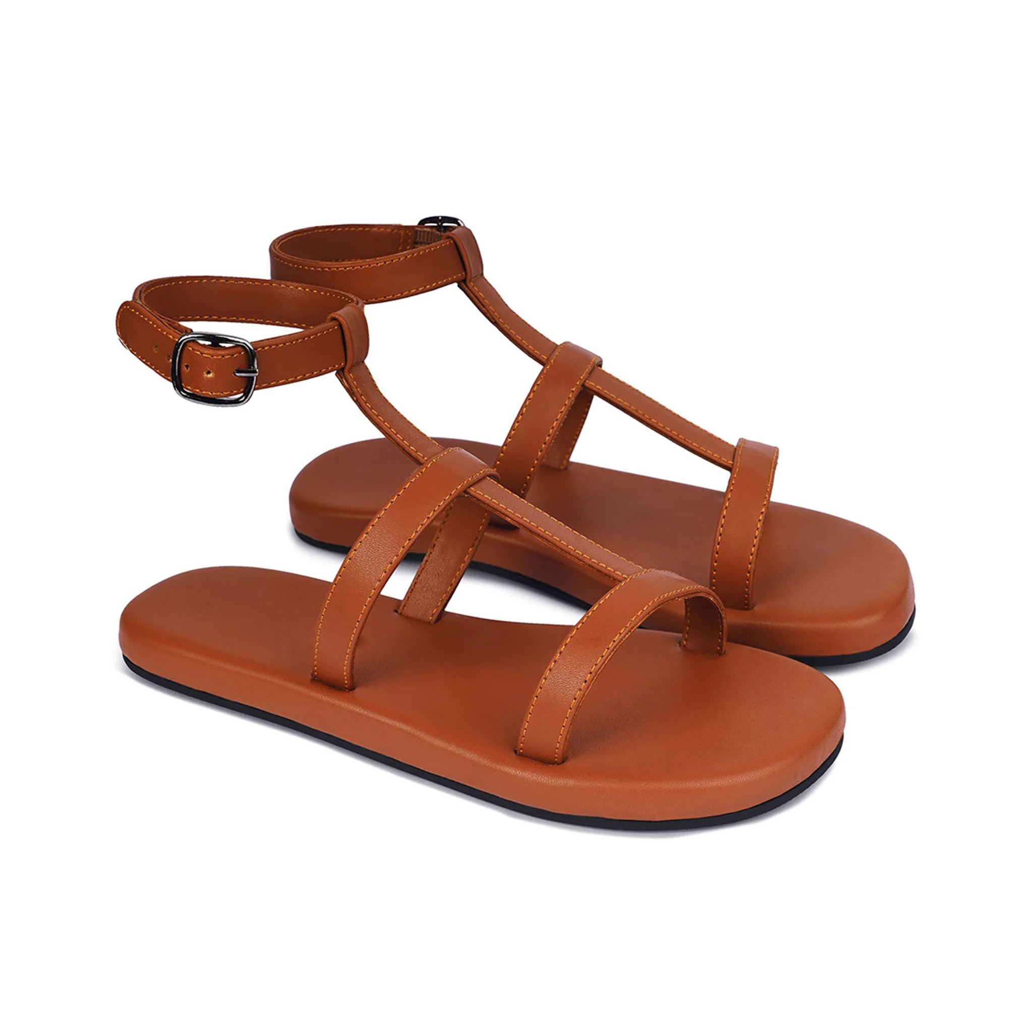 1 Saba T strap Vegan Leather Tan Sandals Women