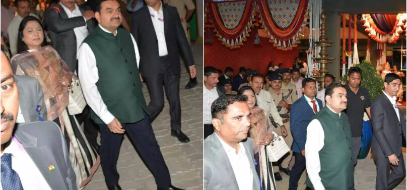 Gautam Adani and his wife arrive in Jamnagar