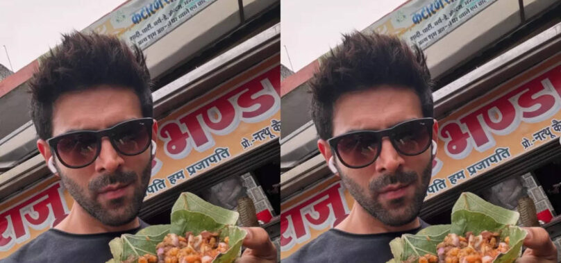 Kartik enjoys local street-side chaat in Orchha