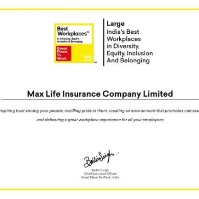 Max Life Recognized Among India’s Best Workplaces for DEIB, Women and Millennials by GPTW