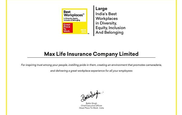 Max Life Recognized Among India’s Best Workplaces for DEIB, Women and Millennials by GPTW