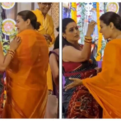 Kajol-Rani chit-chat at Sarbojanin Durga Puja pandal