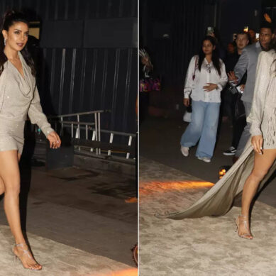 Priyanka makes heads turn in a stylish gray mini-dress