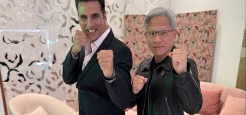 Akshay Kumar strikes a fun pose with Jensen Huang