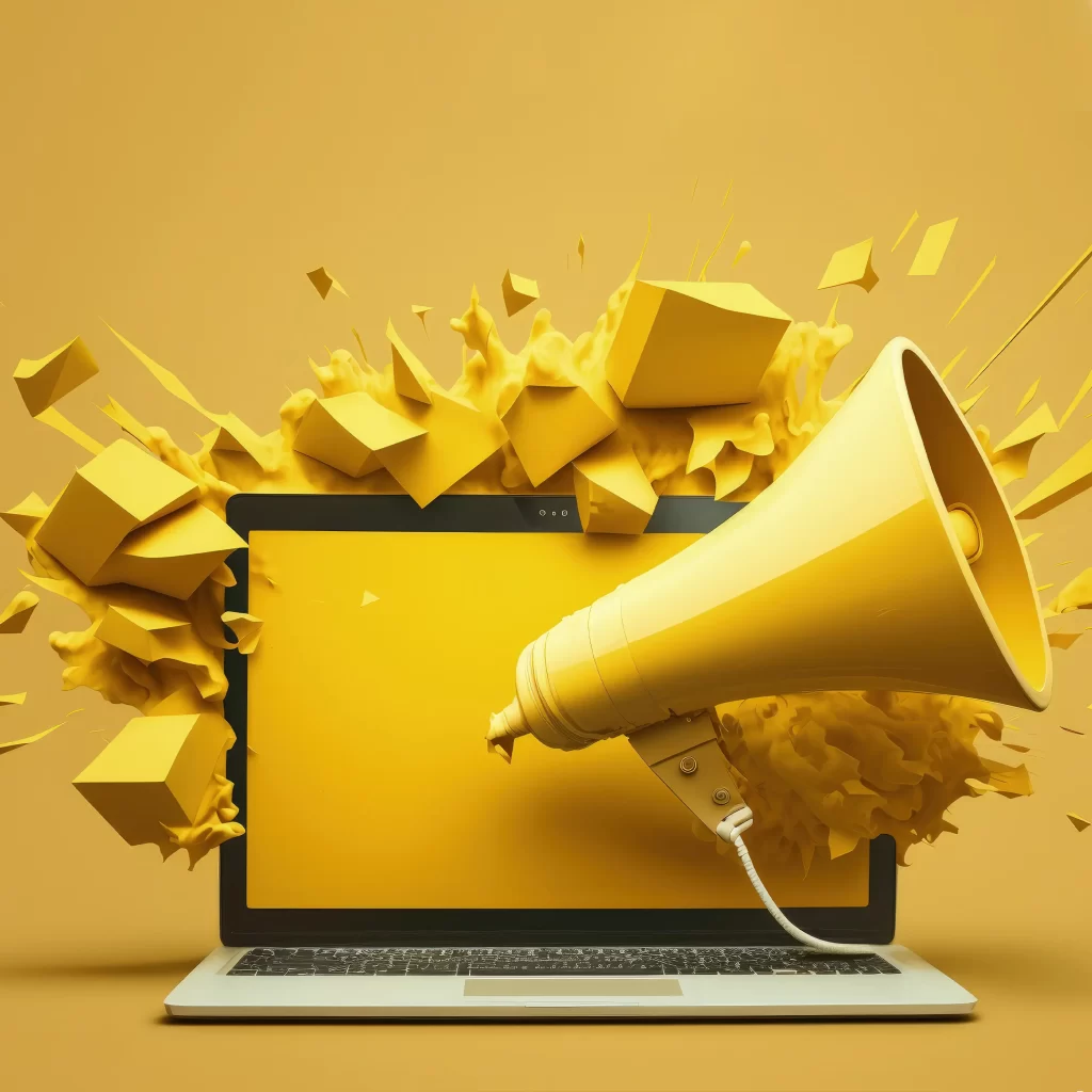 a yellow megaphone coming out of a laptop